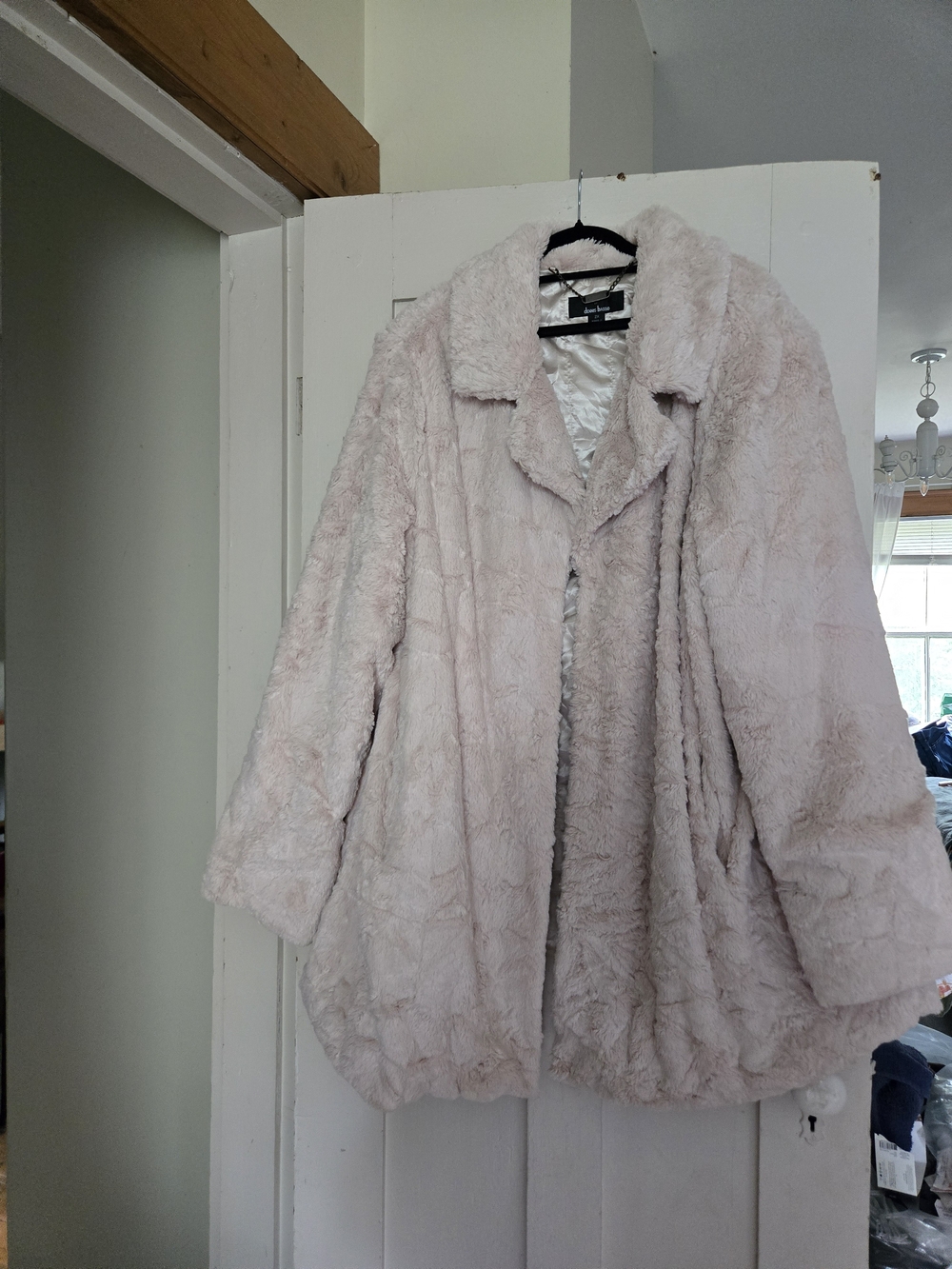 Dennis Basso Faux Fur Coat A-line - Cream Women's Jacket Plus Size